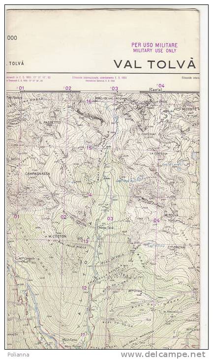 PAU#Y34 MAP - CARTINA Uso MILITARE - VAL TOLVA´  IGM Anni ´60 - Mapas Topográficas