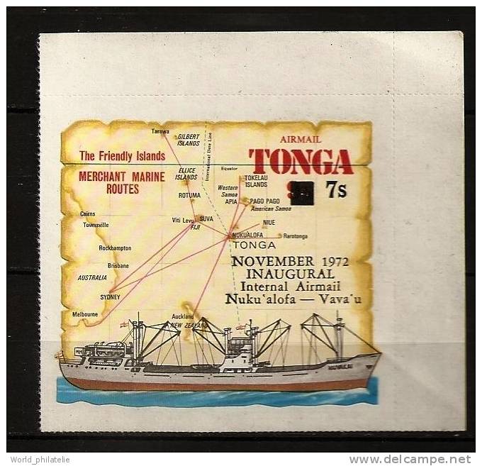 Tonga 1972 N° PA 114 ** Marine Marchande, Adhésif, Cargo, Niuvakai, Routes Maritimes, Surchargé, Nuku´alofa, Vava´u - Tonga (1970-...)