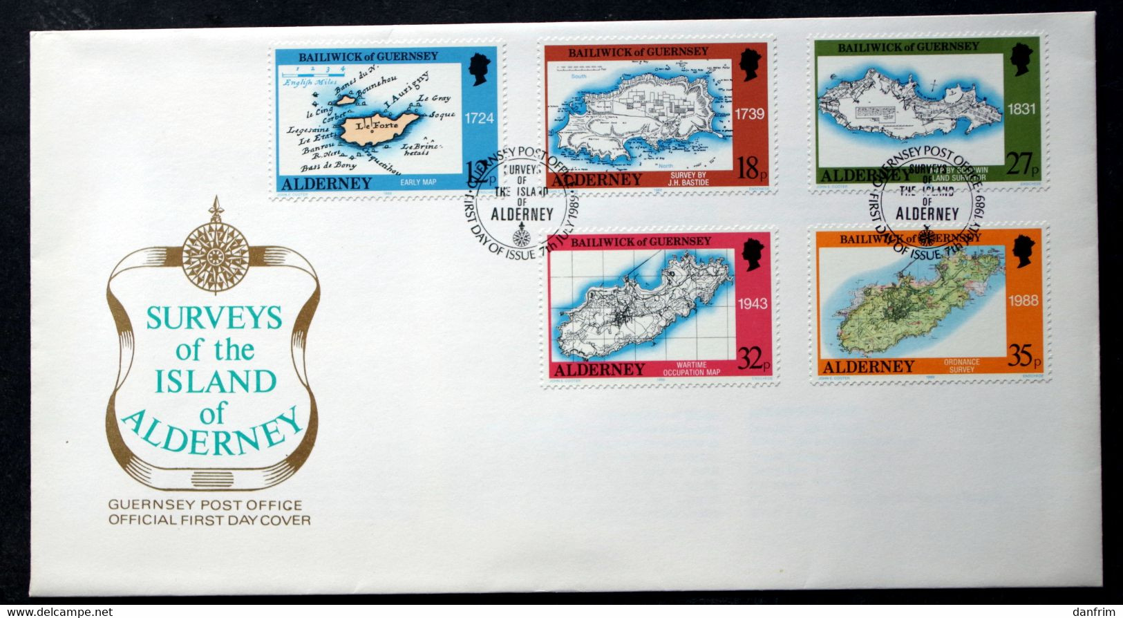 ALDERNEY 1989  Old Maps  FDC   MiNr. 37-41  ( Lot 942 ) - Alderney