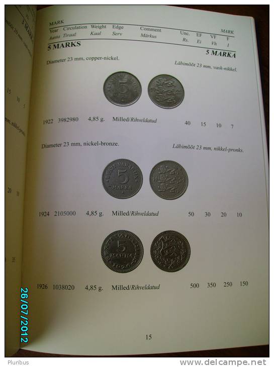COINS AND PAPER MONEY OF THE REPUBLIC OF ESTONIA 1918-2011 PRICE CATALOGUE - Livres Sur Les Collections