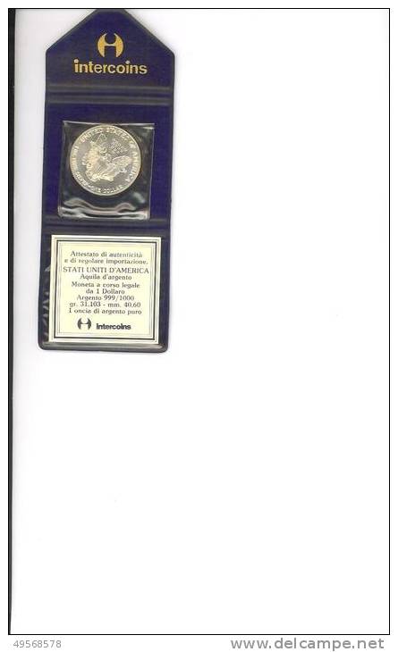 STATI UNITI D'AMERICA - AQUILA D'argento - Moneta 1 Dollaro ARGENTO  999/1000 A Corso Legale - - 1979-1999: Anthony