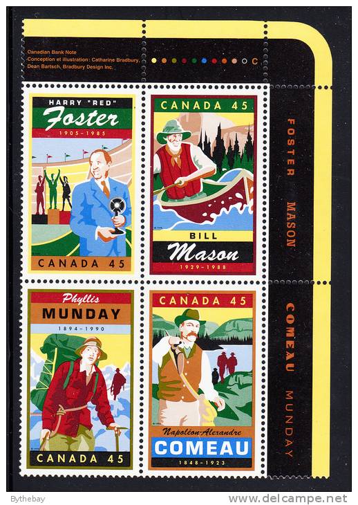 Canada MNH Scott#1753a Upper Right Plate Block 45c Legendary Canadians - Plate Number & Inscriptions