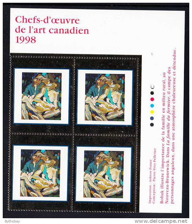 Canada MNH Scott#1754 Upper Right Plate Block 90c 'The Farmer's Family' By Brunislaw Jacob Bobak - Canadian Art - Plate Number & Inscriptions