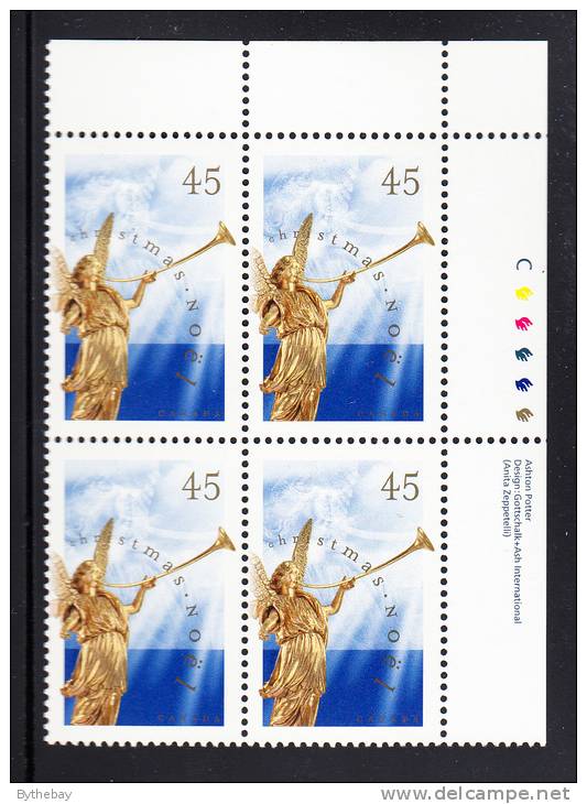 Canada MNH Scott#1764 Upper Right Plate Block 45c Christmas Angels - Plate Number & Inscriptions