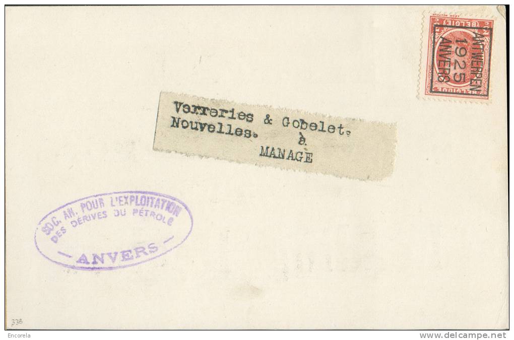 TB Houyoux 3c Préo ANTWERPEN 1925 ANVERS S/C.P. Imprimée (IDEAL Leading Moto Oil)  Vers Manage. TB  - 7918 - Altri & Non Classificati