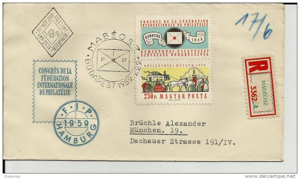 =UNGARY 1959 FDC R-BRIFE - Lettres & Documents