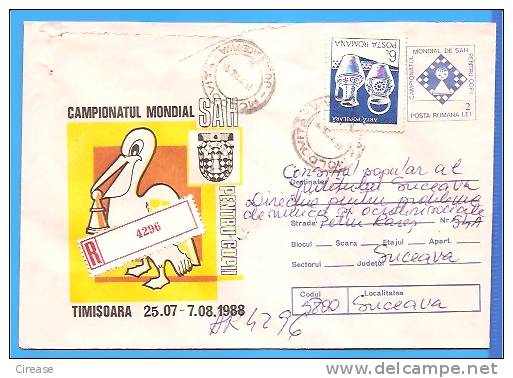 Championnat Du Monde D'échecs Pour Les Enfants, Le Pélican Romania Postal Stationery Cover 1988 - Pélicans