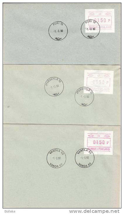 Finlande - 5 Documents Avec Vignettes Frama De 1990  - Oblitérations Différentes - Machine Labels [ATM]