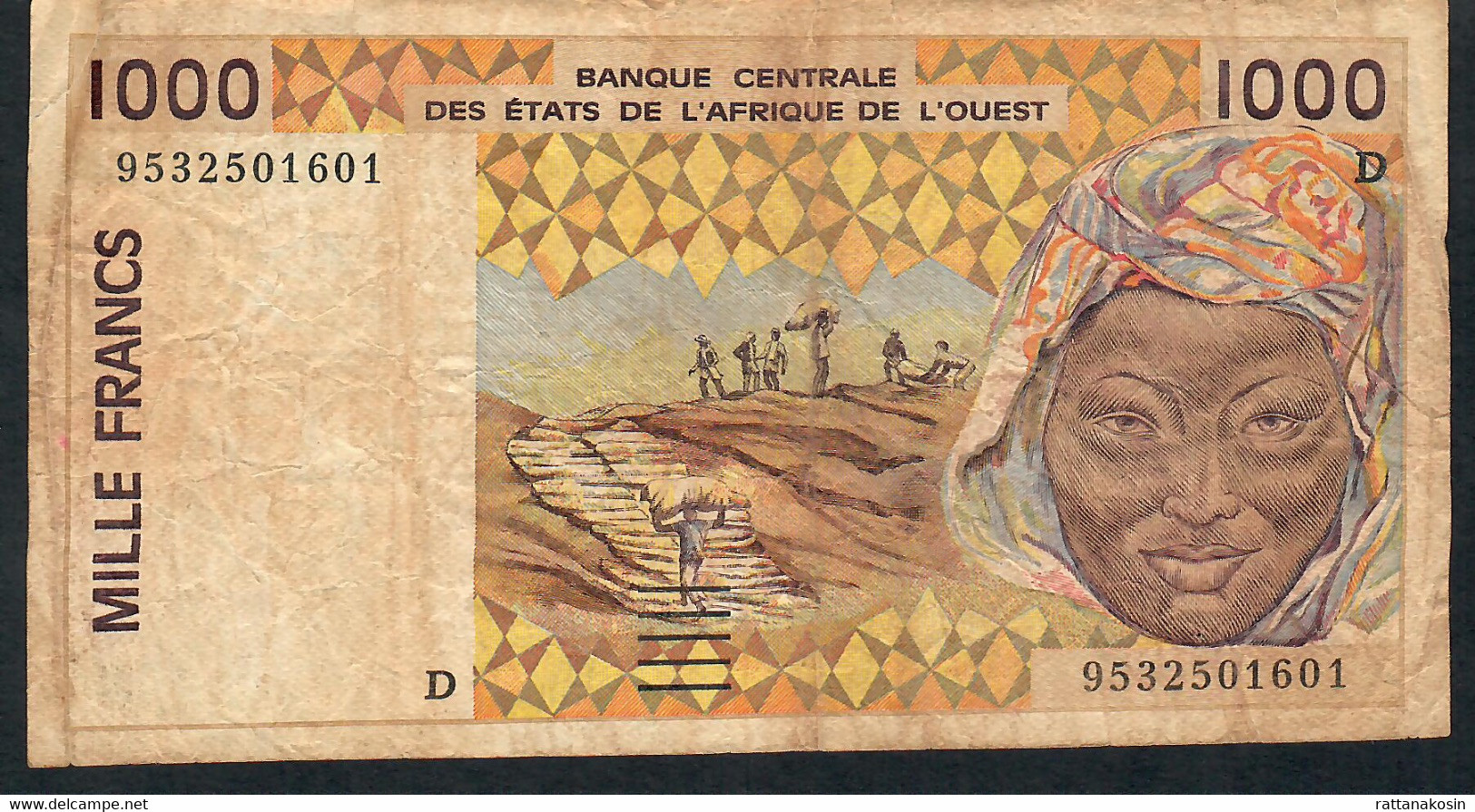 WAS MALI   P411De   1000  FRANCS    1995    FINE Corner Tape - Mali