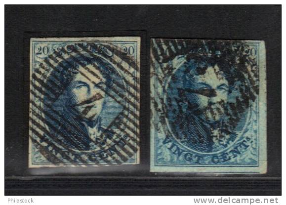 BELGIQUE N° 7 X 2 Nuances  Obl. Superbes - 1851-1857 Médaillons (6/8)