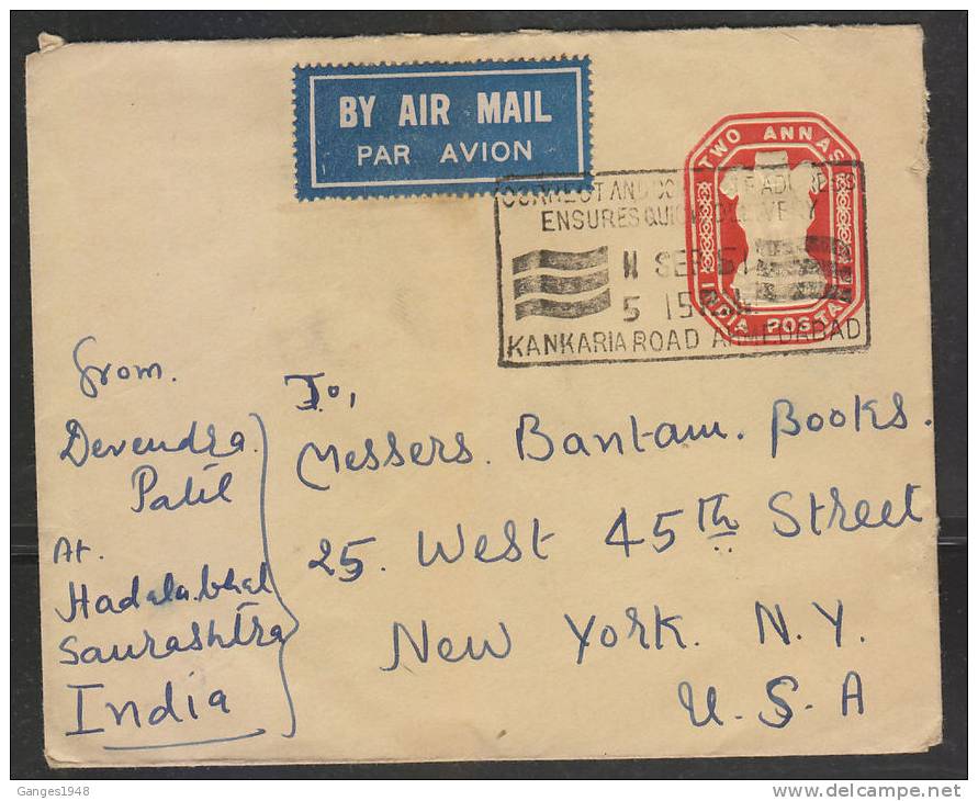 India 1951   2A  Postal Stationery Envelope To U.S.A. #  39859 - Enveloppes