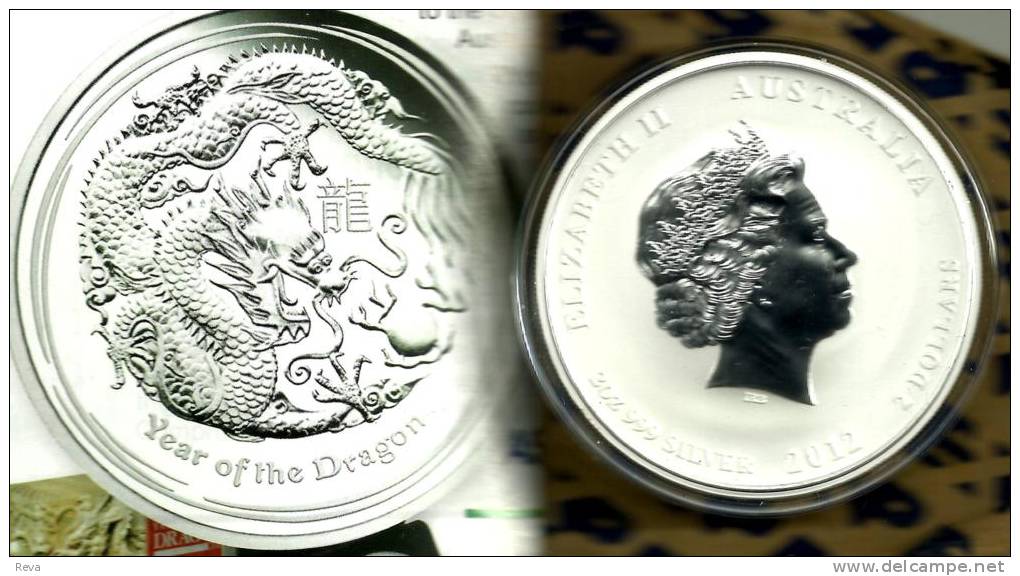 AUSTRALIA $2 DRAGON ANIMAL LUNAR YEAR FRONT QEII HEAD BACK 2012 2 Oz .999 AG SILVER UNC READ DESCRIPTION CAREFULLY!!! - Otros & Sin Clasificación