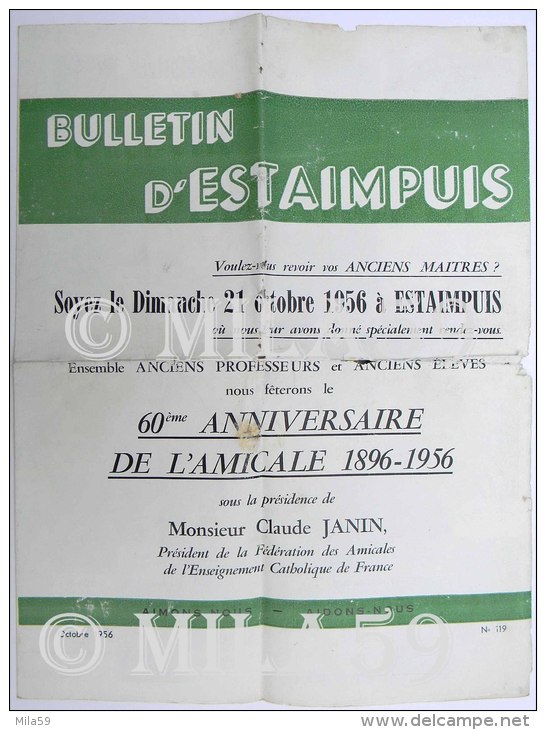 Lot De 2 Bulletins D'Estaimpuis, Octobre 1956, N°118 Et 119. 60ème Anniversaire De L'Amicale 1896-1956. - Andere & Zonder Classificatie