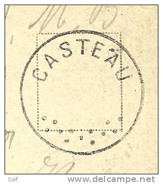 Kaart Met Cirkelstempel CASTEAU Zonder Datummidden (muet) Met Als Aankomst Duitse Brugstempel HERVE - Fortune (1919)