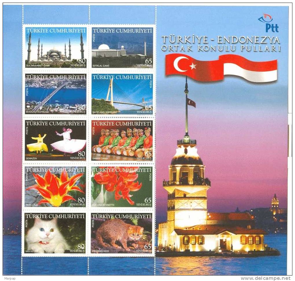 Turkey, Yvert No 3397/3406, MNH, Joint Issue Turkey-Indonesia - Nuovi