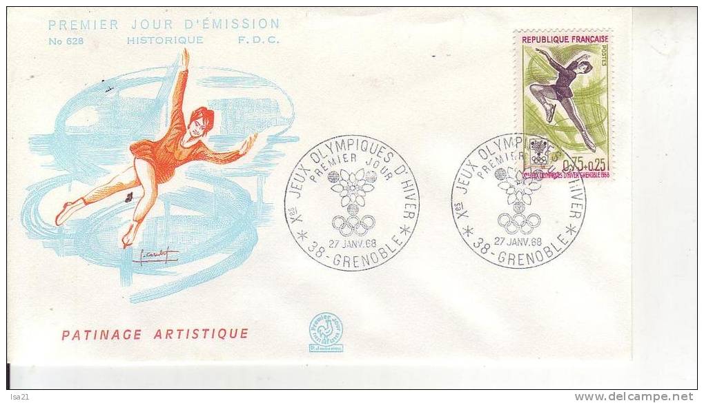 Premier Jour D'émission FDC GRENOBLE Patinage Artistique 27 Jan 1968 - Winter 1968: Grenoble