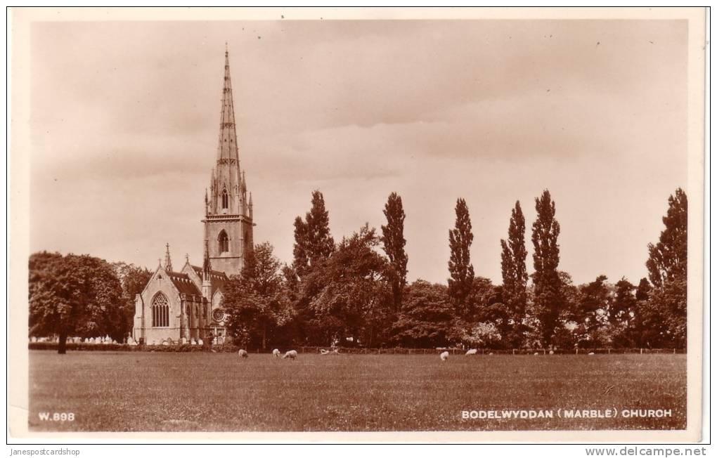 BODELWYDDAN (MARBLE) CHURCH - REAL PHOTO POSTCARD -  DENBIGHSHIRE - WALES - Denbighshire