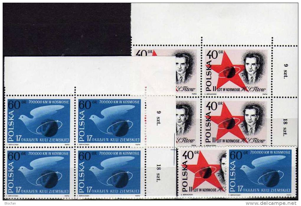 Raumfahrt 1961 Polen 1257/8 Plus 4-Block ** 7€ Bahn Von WOSTOK 2 Kosmonaut Titow Taube über Erde  Space Sheet Of Polska - Unused Stamps