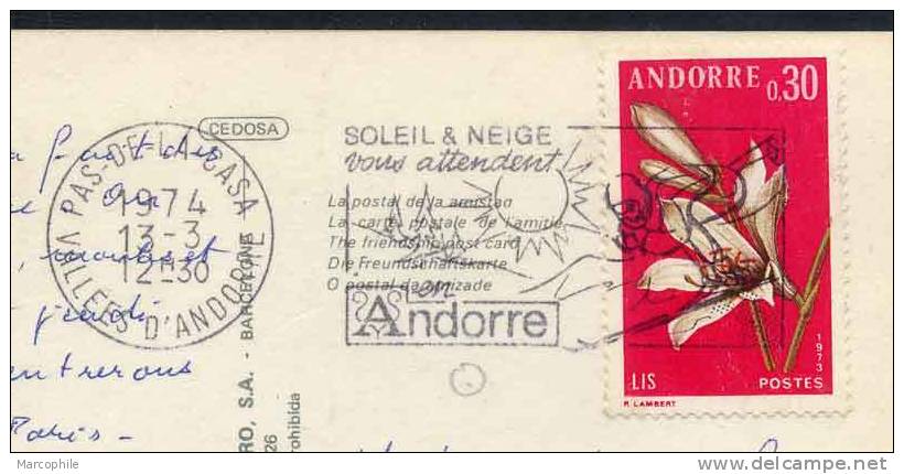 ANDORRE FRANCAIS / 1974 OBLITERATION SUR CP (ref 3353) - Brieven En Documenten