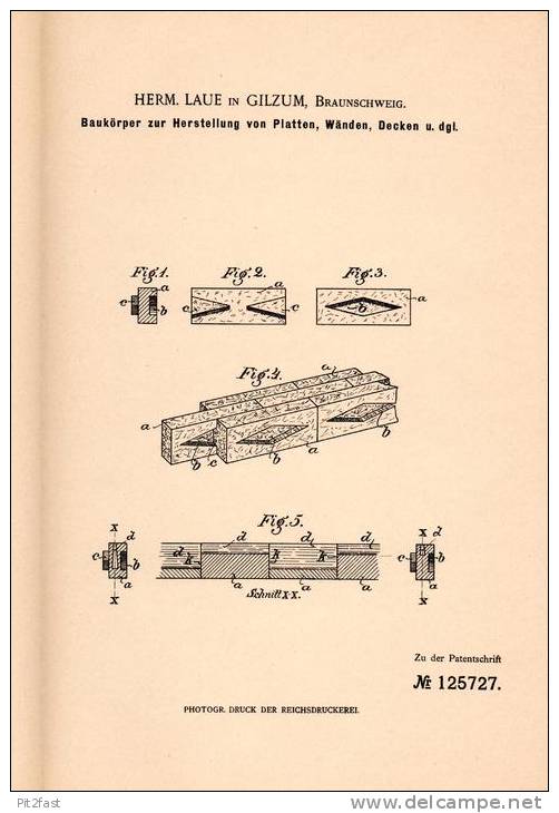 Original Patentschrift - H. Laue In Gilzum , Braunschweig , 1900 , Herstellung Von Platten , Wänden Und Decken , Bau !!! - Arquitectura