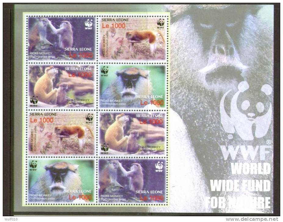 Sierra Leone. Patas Monkey. 2004. MNH Sheet Of 8. SCV = 8.00 - Affen