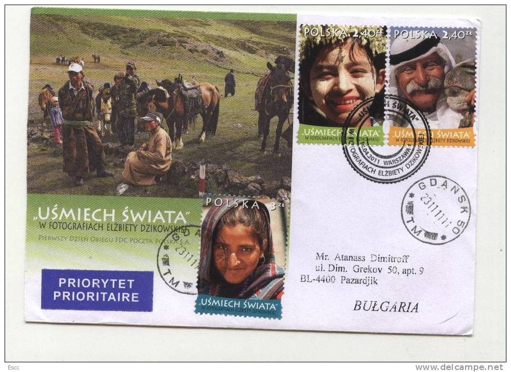 Mailed FDC Smile Of The World  2011  From Poland To Bulgaria - Covers & Documents