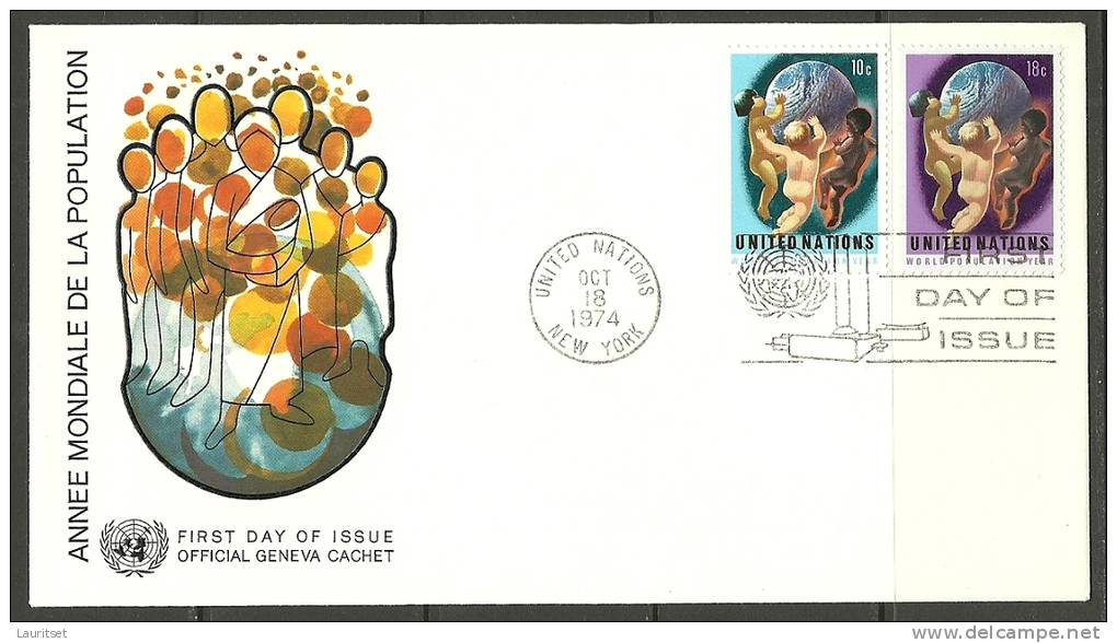 United Nations New York  18.10.1974 FDC Naciones Unidas UN Annee De La Population - Cartas & Documentos