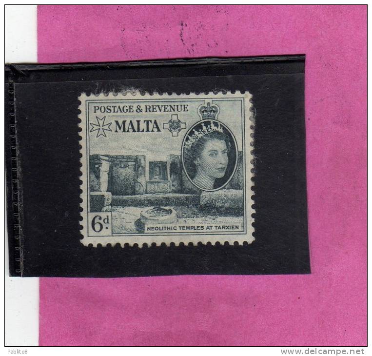 MALTA GREAT BRITAIN GRAN BRETAGNA 1956 QUEEN ELISABETH II NEOLITHIC TEMPLES TARXIEN - REGINA ELISABETTA TEMPLI MH - Malta (...-1964)