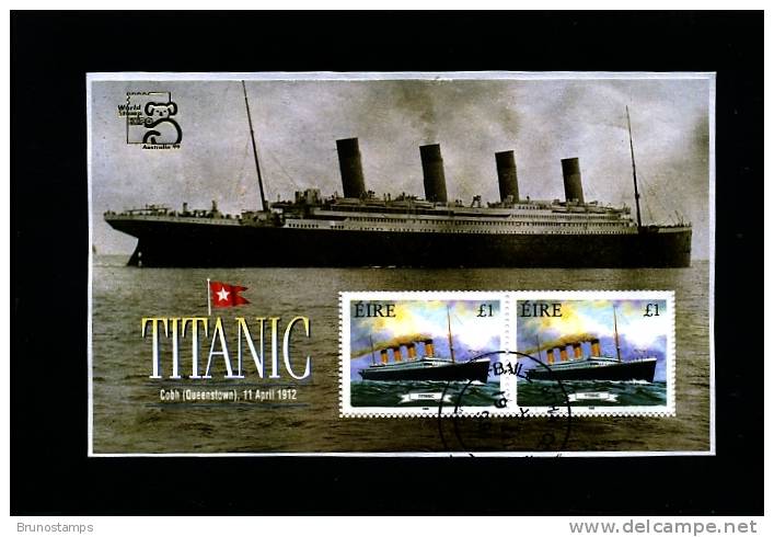 IRELAND/EIRE - 1999  TITANIC MS OVERPRINTED AUSTRALIA WORLD STAMP EXPO FINE USED - Blocs-feuillets