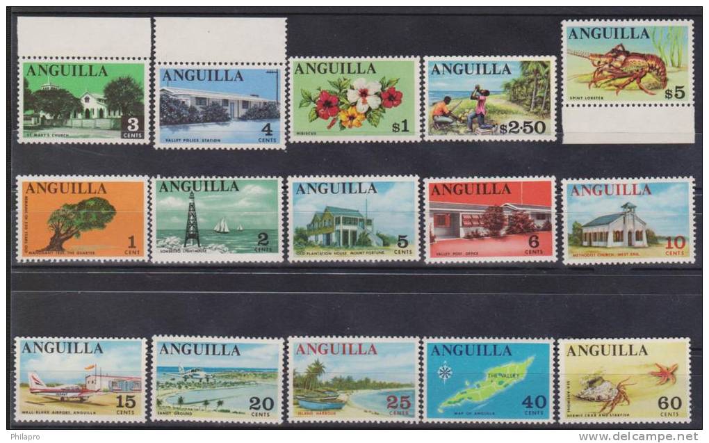 ANGUILLA SERIE COURANTE    Yvert N°1/15 **MNH.  Réf 1596 - Anguilla (1968-...)