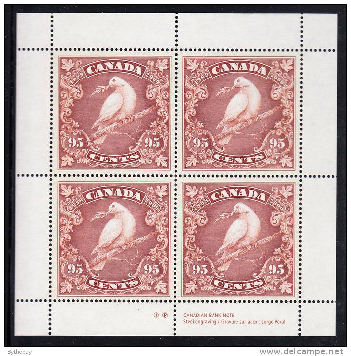 Canada MNH Scott #1814 Sheet Of 4 95c Dove Of Peace On Branch - Millenium - Feuilles Complètes Et Multiples