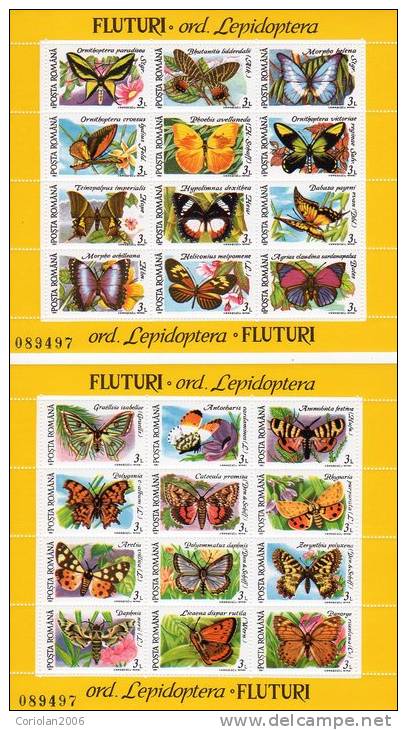 Romania 1991 / Butterflies / Set X 2 Blocks - Unused Stamps