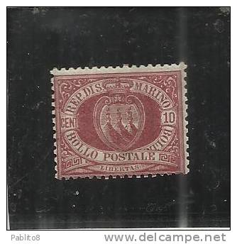 SAN MARINO 1894 - 1899 CIFRA O STEMMA CENTESIMI 10 ROSSO BRUNO MNH - Unused Stamps