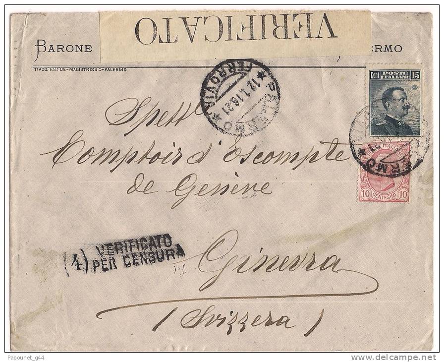 Lettre Italie 1916 à Destination Genève + Censure - Other & Unclassified