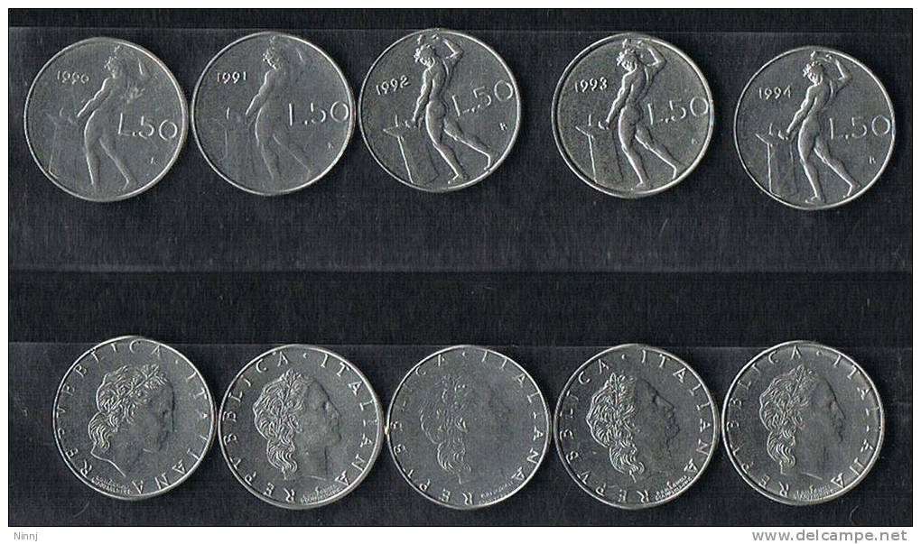 Italia Serie 5 Monetine Micro £.50 1990/91/92/93/94 - 50 Lire