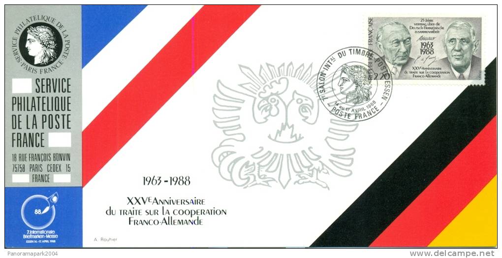 046 Carte Officielle Exposition Internationale Exhibition Essen 1988 FDC France Emission Commune De Gaulle Adenauer - Gezamelijke Uitgaven