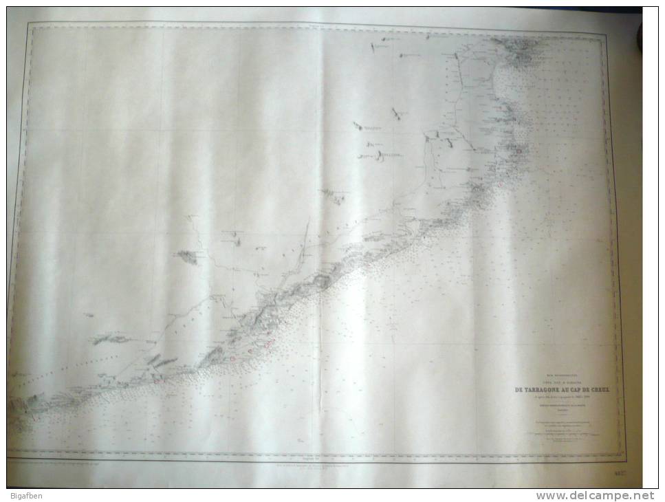 CARTE MARINE / 1939 / CÔTE EST D' ESPAGNE, De TARRAGONE Au CAP DE CREUX / 105 X 74,5 Cm / TBE - Seekarten