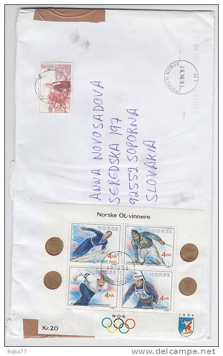 Norway Cover With Sheet  Winter Olympic Games. Posten Norge 10.04.07. Sent To Slovakia. (V01246) - Hiver 1994: Lillehammer