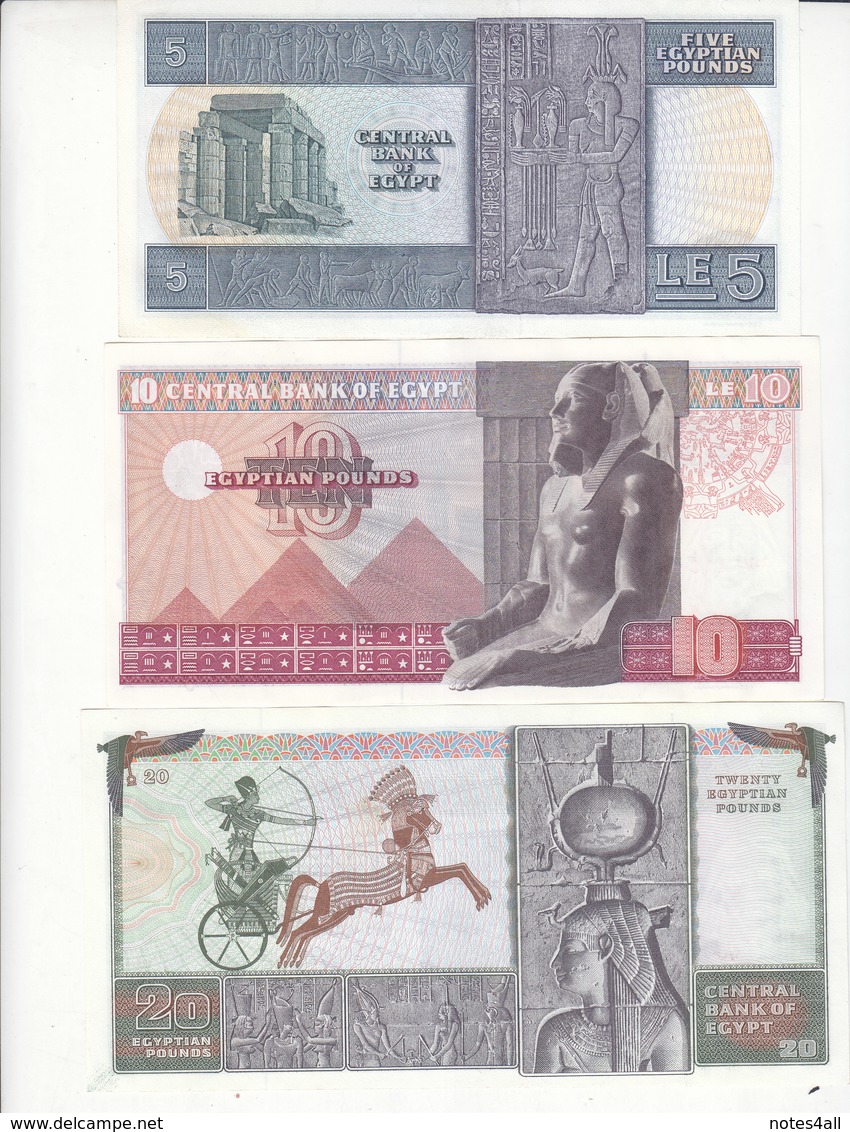 EGYPT 25 50 PT 1 5 10 20 EGP POUNDS 1971 1978 P 42 43 44 45 46 47 48 AU/UNC SET LOT - Egypte