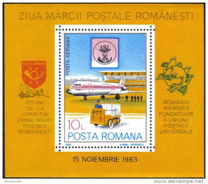Aero Air Plan Car Vehicle Transport MS Romania Stamp MNH - Lotes & Colecciones