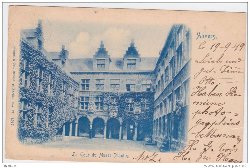 Carte Postale De Anvers Musée Plantin Perforé étoile Star 1899 Pour Allemagne - 1863-09