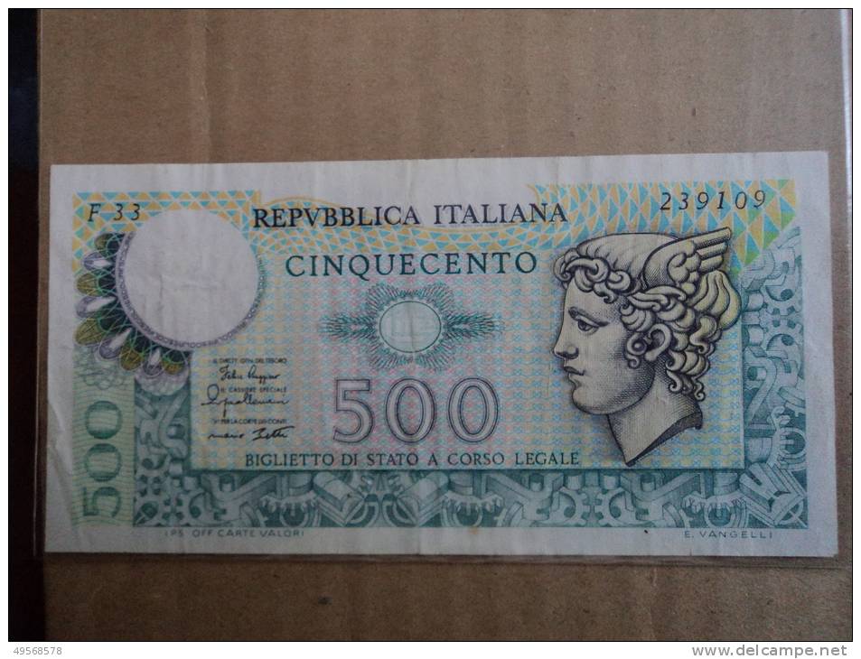 500 LIRE ITALIA MERCURIO - DATA EMISSIONE 02.04.1979  RUGGIERO-IMPALLOMENI-BETTI - - 500 Lire