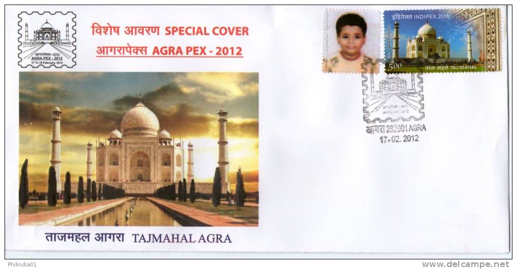 India 2012 Taj Mahal AGRAPEX-12 Architecture EMBOSSED Special Cover With MY STAMP ( Personalized Stamp) Inde Indien 7371 - Moskeeën En Synagogen