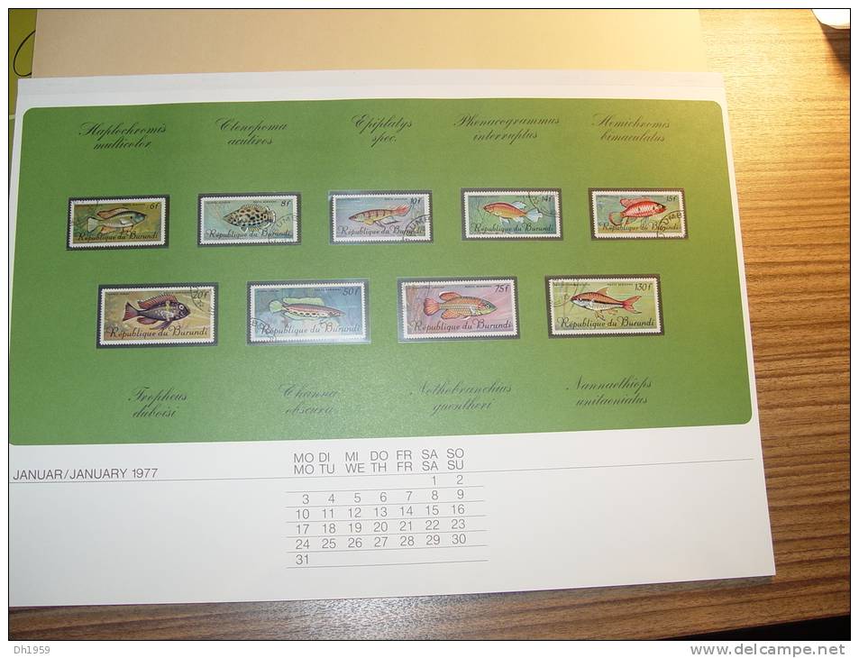 CALENDRIER AVEC TIMBRES POISSON FISH  ... Wundervolle Welt Der Fische ... Kalender 1977 ... - Grand Format : 1971-80