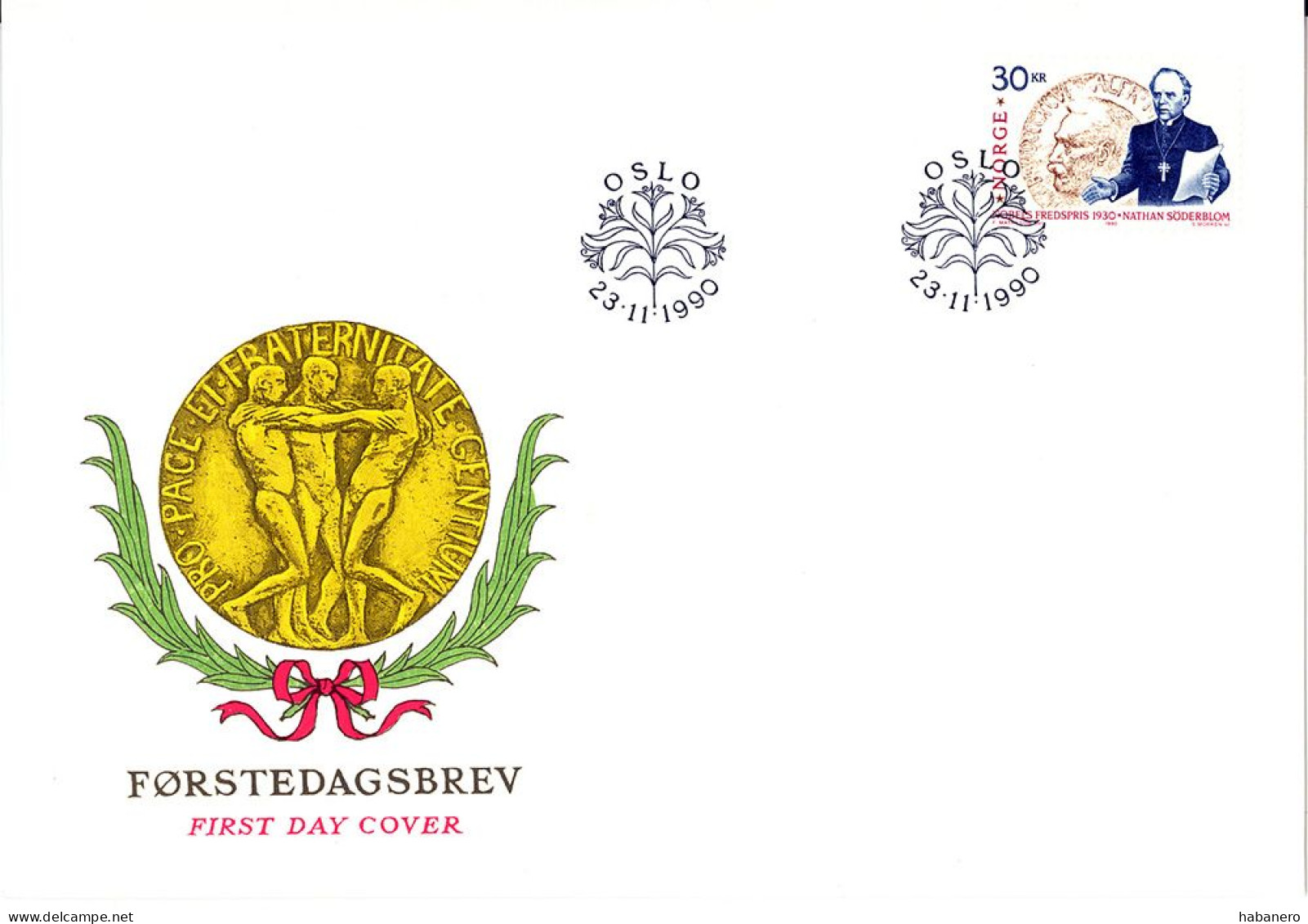 NORWAY 1990 Mi 1056 NATHAN SØDERBLOM NOBEL PEACE PRIZE FDC - FDC