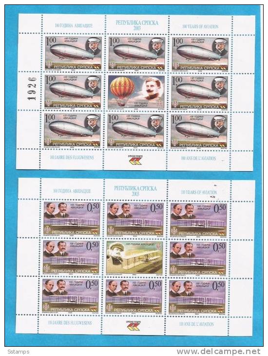 2003x  291-92  BOSNIA REPUBLIKA SRPSKA  100 YEARS  OF AVIATION ZEPELIN AEREI   MNH - Zeppelin