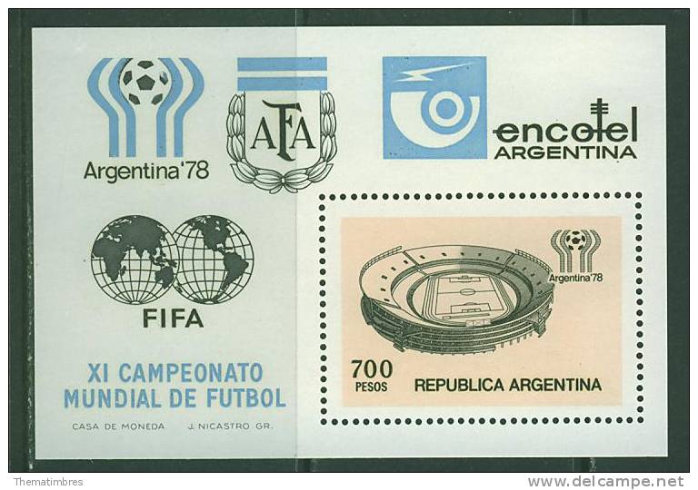 B278N030 Football Stade Bloc 18 Argentine 1978 Neuf ** Coupe Du Monde Argentina 78 - 1978 – Argentine