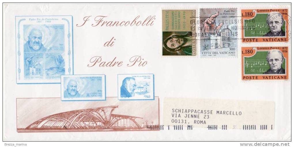 VATICANO  ~ Storia Postale ~ Busta Del 2000 ~ {1999 ~ Padre Pio Da Pietrelcina - 4 Val - Lettres & Documents