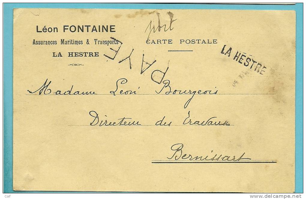 Kaart Met Naamstempel LA HESTRE Met Stempel PAYE - Fortune Cancels (1919)