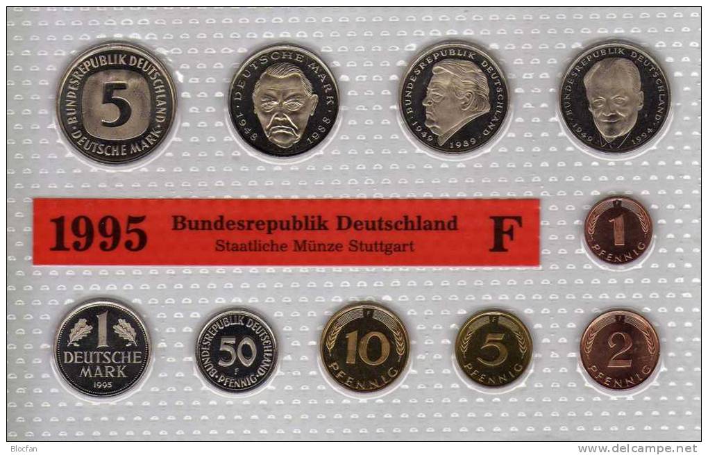 Deutschland 1995 Prägeanstalt F Stg 330€ Stempelglanz Kursmünzensatz Der Staatlichen Münze Stuttgart Set Coin Of Germany - Münz- Und Jahressets